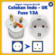 Converter Plug Pin 2 to 3 Pin EU Indonesia to UK England Fuse Over Plug Type C F to Type G