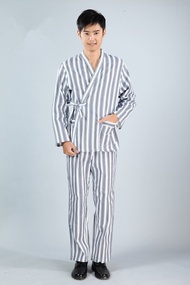 Cotton Long Sleeve Striped Patient Gown
