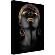 Poster Print Black and Golden Black Woman Portrait Artwork Home Decorations Meditation African Girl 