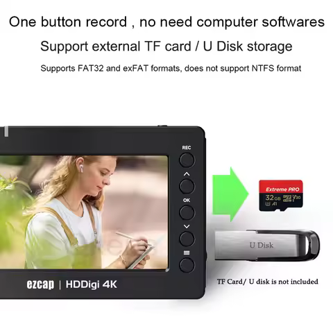 4K HDMI Game Video Capture Card 4K30Hz Recording To Microsd TF Card USB U Disk 5 Inch Screen Player 