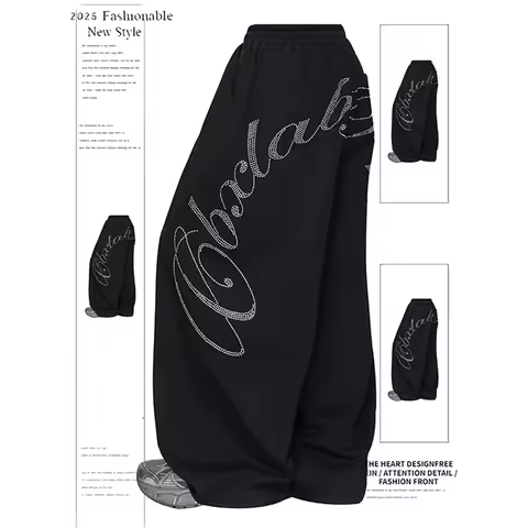 Women Black Oversize Letter Pants Harajuku Baggy Sweatpants 2000s Y2k Vintage Streetwear Japanese 20