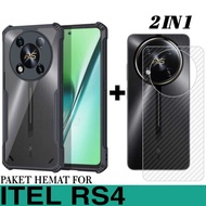 PACKAGE 2IN1 CASE ITEL RS4 SOFT CASE ARMOR TRANSPARENT FREE GARSKIN CARBON 3D
