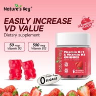 Nature's Key Vitamin B12 & Vitamin D3 Gummies Strawberry Flavor Dietary Supplement 50 mcg Vitamin D3