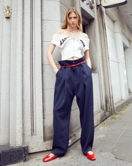 Kloset Design Wavy Barrel High Trouser  (SS25-P008-C) กางเกงเอวสูง