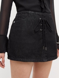 [Pomelo] กระโปรงกางเกงยีนส์ดีเทลผูก / Lace Up Skort