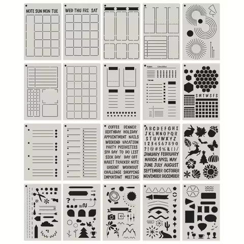 20pcs A5 Planner Stencils Set Multifunctional Journal Templates for Drawing DIY Scrapbook Diary Cale