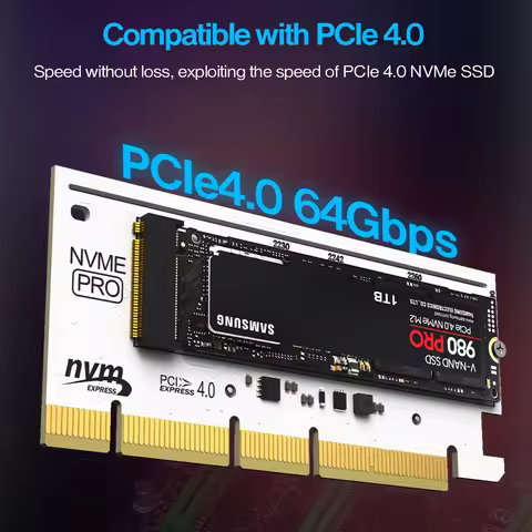 RGB PCIe 4.0 NVMe Adapter, PCIe to NVMe M.2 SSD Adapter Card with Aluminum Heatsink, Compatible with