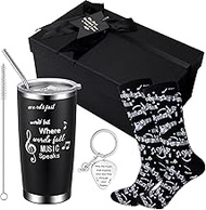 Sliner Music Gifts Sets Christmas Gift for Music Instructor Music Lover, Music Keychain Tumbler Socks Cards and Gift Box Thank You Gift for Men Boyfriend Husband Father