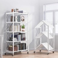 免安裝可摺疊五層置物架 廚房可移動儲物架 可折疊多層收納架 廚房置物架 有轆多功能小家電架落地式小推車 白色 - YX5-5WH