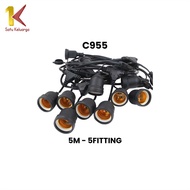 Satu Keluarga Kabel Fitting Lampu Gantung Outdoor 10 Meter 10 Fitting dengan Colokan C955 Fitting La