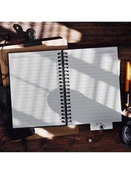 1pc A5/B5/A4 Black Metal Coil Notebook, 60 Pages Lined Paper, Back To School Stationery Exercise Boo