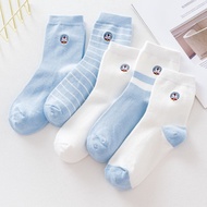Womens Cotton Cute Embroidered Cartoon Mid Cut Socks Casual Crew Long Socks