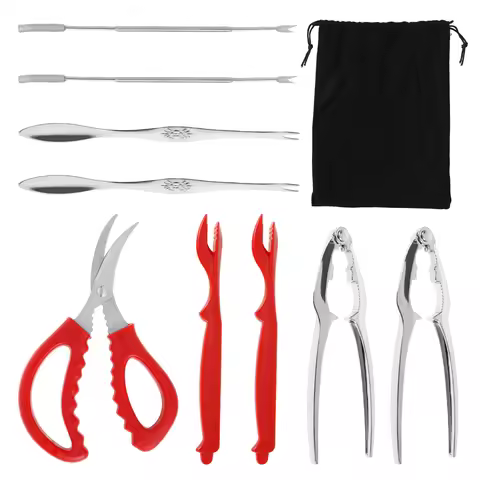 7/9Pcs Crab Cracker Tool Set Stainless Steel Seafood Tools with Lobster Sheller Crab Leg Fork Seafoo