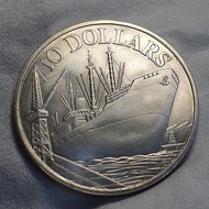Koin Perak 10 Dollar Singapore Tahun 1975
