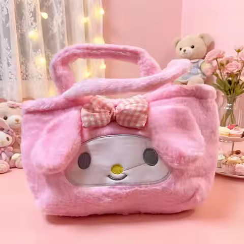 2026@Cute Kuromi, Cinnamoroll, My Melody cartoon anime plush bag, crossbody bag, cosmetic bag, trave