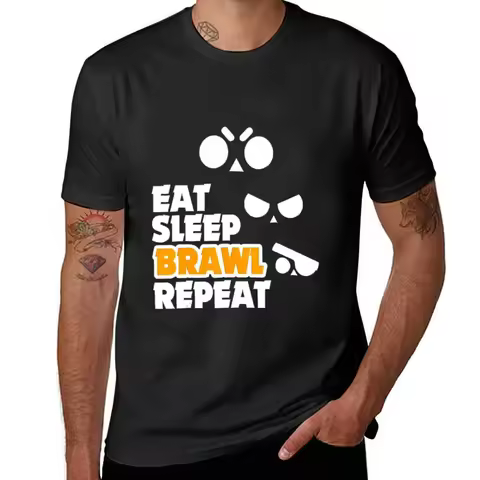 Graphics Customs Fitted T Shirts for Men Tees Men's T-shirt Eat Sleep Brawl Repeat Gamer Mobile Game