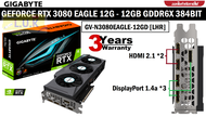 VGA (การ์ดแสดงผล) GIGABYTE GEFORCE RTX 3080 EAGLE 12G - 12GB GDDR6X 384BIT (GV-N3080EAGLE-12GD) [LHR] ประกัน 3 ปี