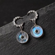 【正佳珠寶】藍月光石 頂級透質藍 甜甜圈 2.4g 藍月光石耳釘