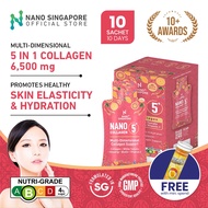 Nano Collagen 5+ Drink - 6,500mg 5 in 1 Collagen Complex Supplement, Ginseng, Biotin, Vit C, White Tomato