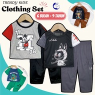 CantikBaby Baju Berjalanan Budak Harian Trendy Boy Girls 6 Bln - 9 Thn Set Lengan Pendek & Seluar Pa