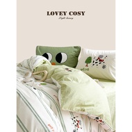 LOVEY COSY Korean Light Luxury New Style Cotton Fresh Cartoon Dog Green Striped Line Bed Four-Piece 