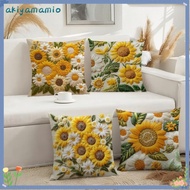 AKIYAMAMIO Sunflower Pillowcase, Plush 45x45cm Sofa Cushion , Vintage Square Printed 2D Floral Bedro