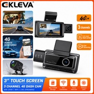 EKLEVA 4G 2K 3CH Dash Cam 3 Channel Car DVR with 3.0" Touch Screen WiFi GPS SIM Card Live Streaming 