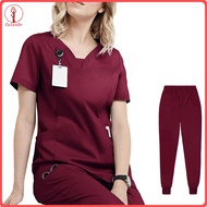 fulaide Nurse Uniform Set Women Medical Uniform 2pcs Women Hospital Uniform Set V-neck Short Sleeve 