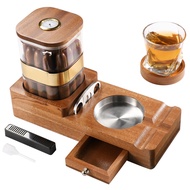 Cigar Humidor and Cigar Ashtray Set, Wooden Cigar Ashtray Set with Cigar Cutter and Coaster, Travel 