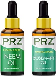 PRZ Combo of Neem Oil &amp; Rosemary Oil For Hair Growth, Skin Care (Each 15ML) - Pure Natural &amp; Therapeutic Grade Oil For Aromatherapy Body Massage, Skin Care &amp; Hair Care
