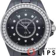 二手香奈兒 J12 腕錶，33 毫米，鑲鑽錶圈，型號 H6419，附原廠錶盒、保固卡，陶瓷錶殼，女士腕錶，黑色，拋光處理，成色極佳