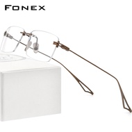 FONEXใหม่ผู้ชายกรอบแว่นตาไททาเนียม FONEX สี่เหลี่ยมไม่มีขอบกรอบแว่นตาออฟติคอลด้านแว่นตาทำหน้าที่แก้ไข