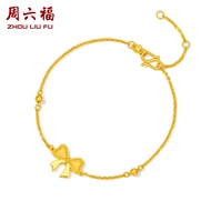 ZHOU LIU FU 周六福 24K Solid Gold Cute Bow Bracelet for Women 999 Pure Gold Versatile Bow Design Fashion Link Bracelet for Teen Girls Girlfriends