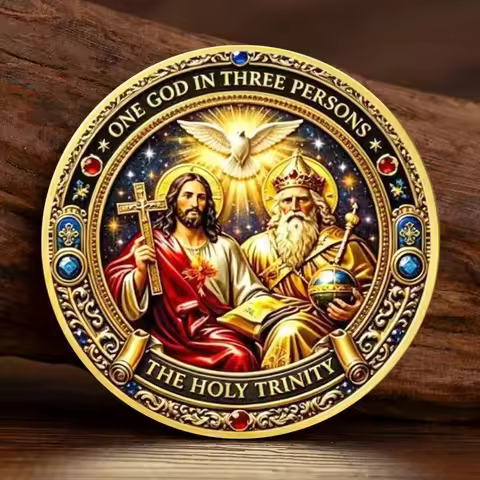 Holy Trinity Christian The Father Son Holy Spirit Commemorative Coin John 1:1 Bible Verse Gold Plate
