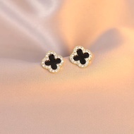 S925 Silver Needle Black Four Leaf Clover Earring For Women Accessories Jewelry Gift