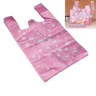 100pcs/lot Supermarket Shopping Plastic bags Pink Cherry Blossom Vest bags Gift Cosmetic Bags Food p