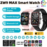 ZW9 MAX 2.1 HD Smart Watch Bluetooth Voice Call Fitness Tracker Heart Rate Monitor 350Mah Big Batter