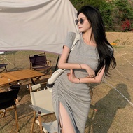 Women Ruby Round Neck Split Midi Dress
