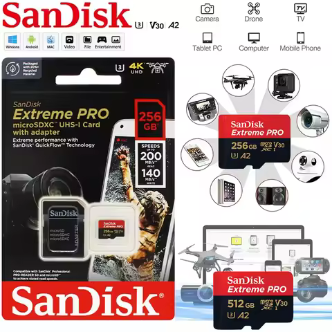 Sandisk 512GB Original EXtreme Pro A2 Class10 Memory Card 64GB 128GB UHS-I Flash Micro SD Card C10 U