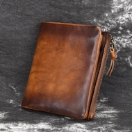Cowhide Vintage Double Zipper Men's Wallet Leather Vintage Top Cowhide Men's Bag Casual Zero Wallet ZP020