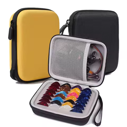 Portable Guitar Pick Holder Case Box with Pick Slot Black Yellow Guitar Capo Tuner Strings Storage P