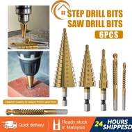 🔧4mm-32mm 6Pcs Gerudi Step Drill Bit Titanium Coated Hex Shank HSS Drill Bit Cone Universal Hole Cut