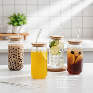 Set includes 1pc 500ML water tumbler, bamboo lid, glass straw, straw brush, high borosilicate drinki