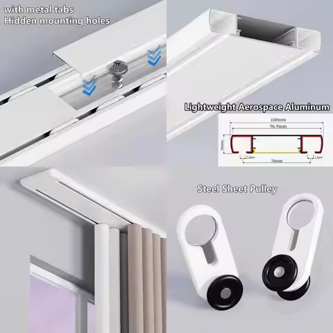 Silent Heavy-Duty Double-Row Ceiling Track for Curtains - Room Divider, 9.2ft, White, Easy Install