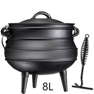 Pre-Seasoned Giant Cauldron Cast Iron | 5.5L/8L - African Potjie Pot with Lid |3 Legs for Even Heat Distribution - Premium Camping Cookware for Campfire Coals and Fireplace Cooking