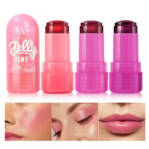 4 Colors Jelly Blush Stick Lip Balm Eyeshadow 3-in-1 Multi-Use Matte Blush Moisturize Brighten Lip G
