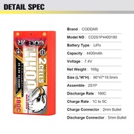 (Kuching Instant Delivery Only) CODDAR LIPO 2S1P 7.4V 4400MAH 180C