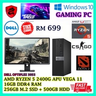 (Budget Gaming Pc) Dell Optiplex 5055 Ryzen 5 2400G Vega 11/16GB RAM/256GB/512GB SSD+500GB HDD) USED