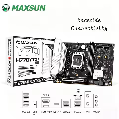 Maxsun H770 Mainboard DDR5 Onboard WIFI Rear I/O Layout 4*PCIE4.0 M.2 DDR5 Dual Channel XMP 8000MHz 