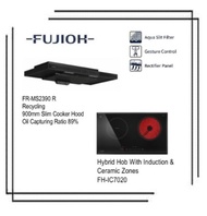 Fujioh FR-MS2390R 900mm Slim Cooker Hood (Recycling) Black + FH IC7020 FUJIOH 2-in-1 Hybrid Hob Cera